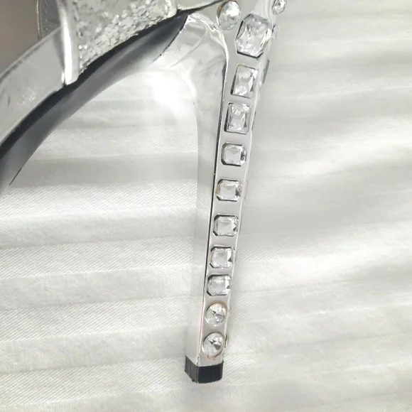 Sparkly Silver high heeled sandal shoes Size 9 - Picture 5 of 15